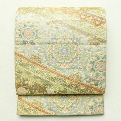 袋帯 六通柄 良品 フォーマル用 正絹 幾何学柄・抽象柄 緑・うぐいす色