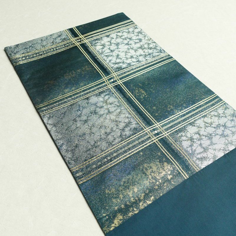 袋帯 六通柄 良品 フォーマル用 正絹 チェック・格子柄 緑・うぐいす色_画像25