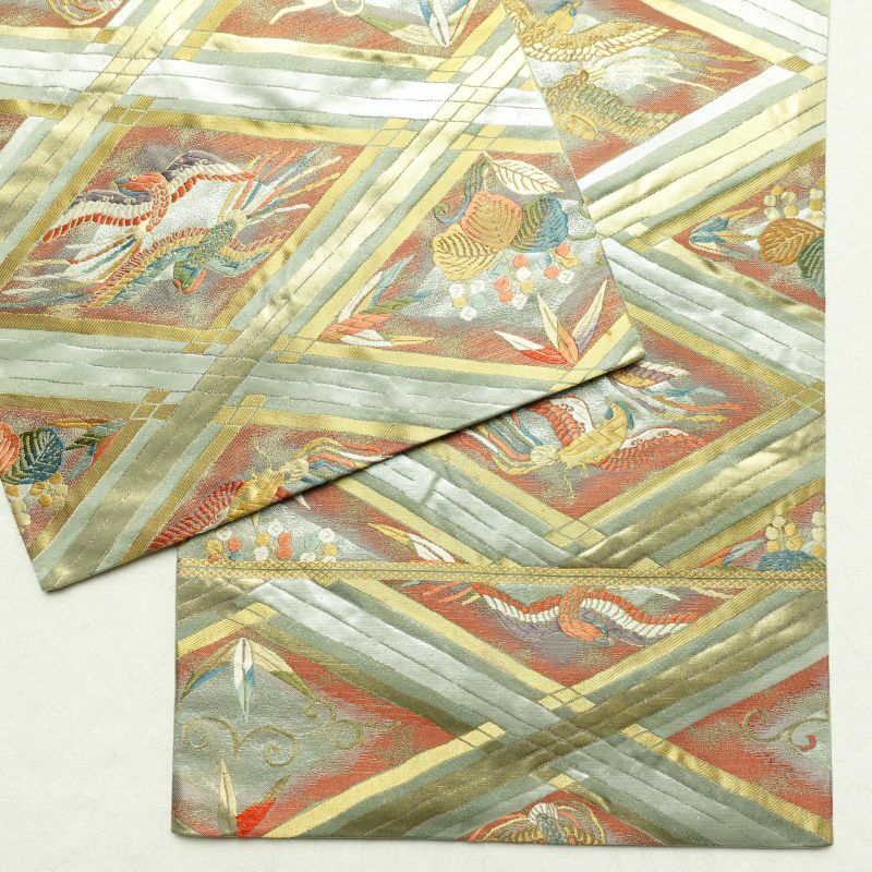 袋帯 本金箔 六通柄 良品 フォーマル用 正絹 人物・動物柄 緑・うぐいす色_画像17
