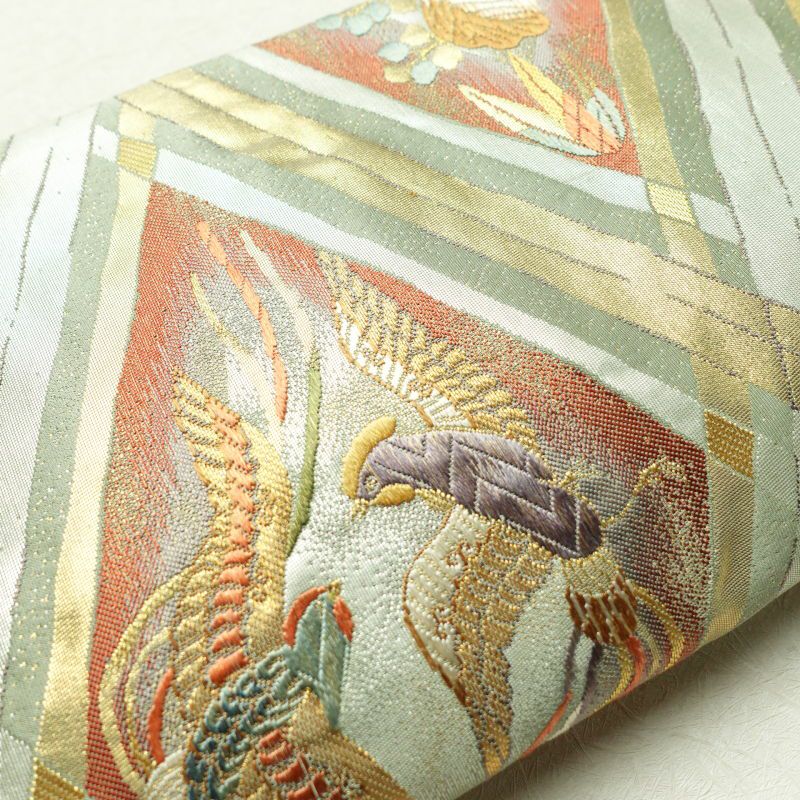 袋帯 本金箔 六通柄 良品 フォーマル用 正絹 人物・動物柄 緑・うぐいす色_画像21