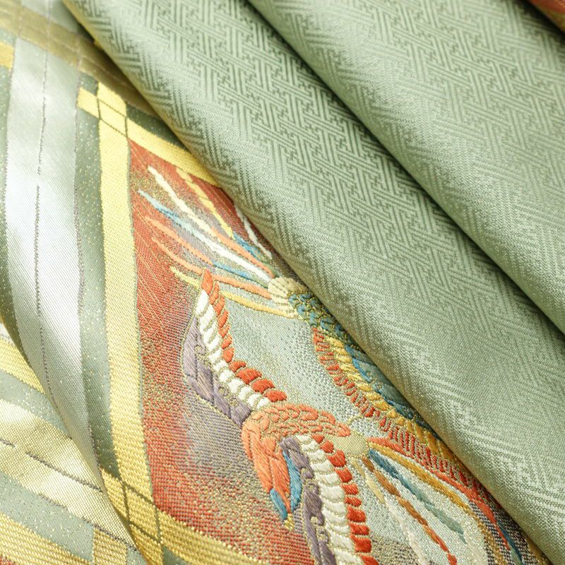 袋帯 本金箔 六通柄 良品 フォーマル用 正絹 人物・動物柄 緑・うぐいす色_画像28