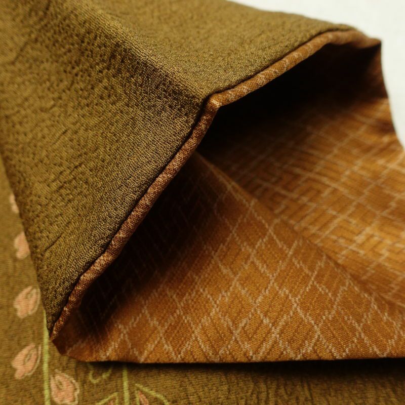 小紋 良品 正絹 木の葉・植物柄 袷仕立て 黄・黄土色_画像17