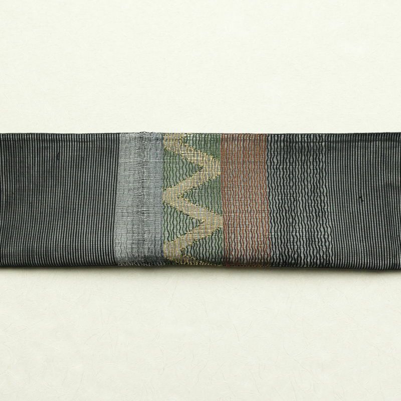 袋帯 太鼓柄 美品 夏用 一般用 正絹 幾何学柄・抽象柄 黒_画像22