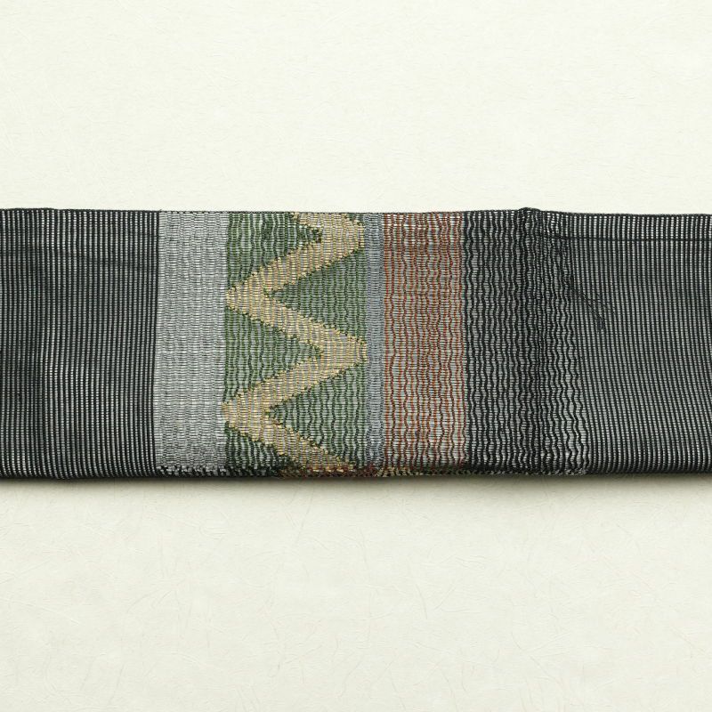 袋帯 太鼓柄 美品 夏用 一般用 正絹 幾何学柄・抽象柄 黒_画像24