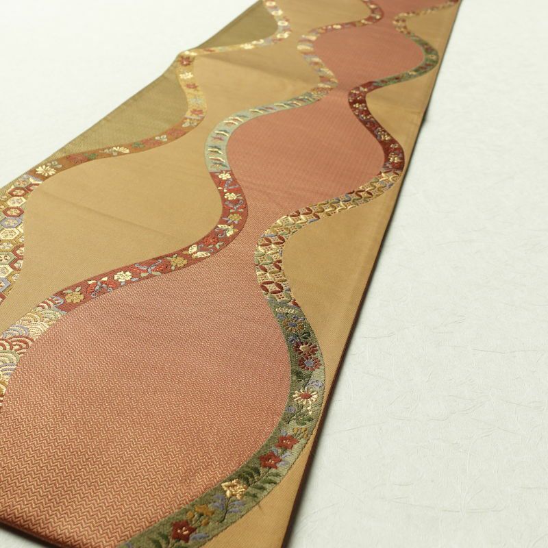 袋帯 六通柄 良品 フォーマル用 正絹 立涌 青海波 松 七宝 古典柄 黄・黄土色_画像12
