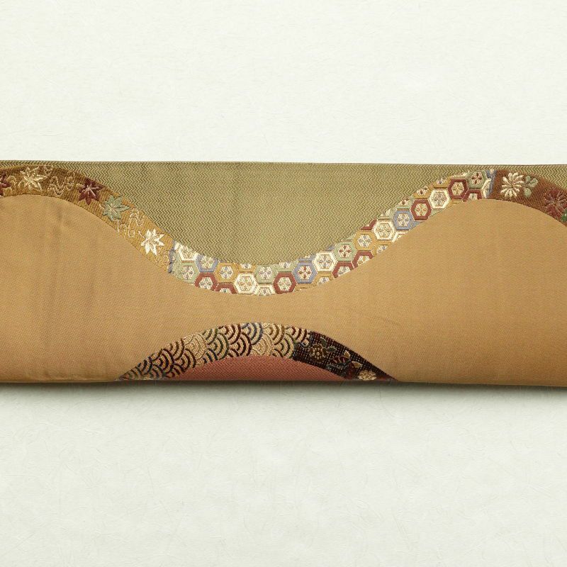袋帯 六通柄 良品 フォーマル用 正絹 立涌 青海波 松 七宝 古典柄 黄・黄土色_画像19