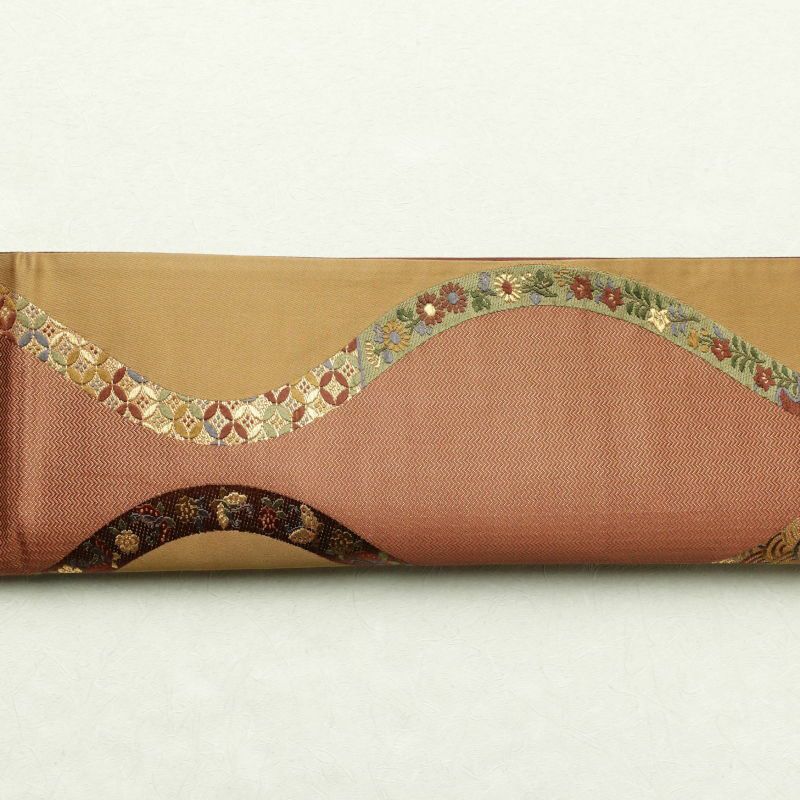 袋帯 六通柄 良品 フォーマル用 正絹 立涌 青海波 松 七宝 古典柄 黄・黄土色_画像21