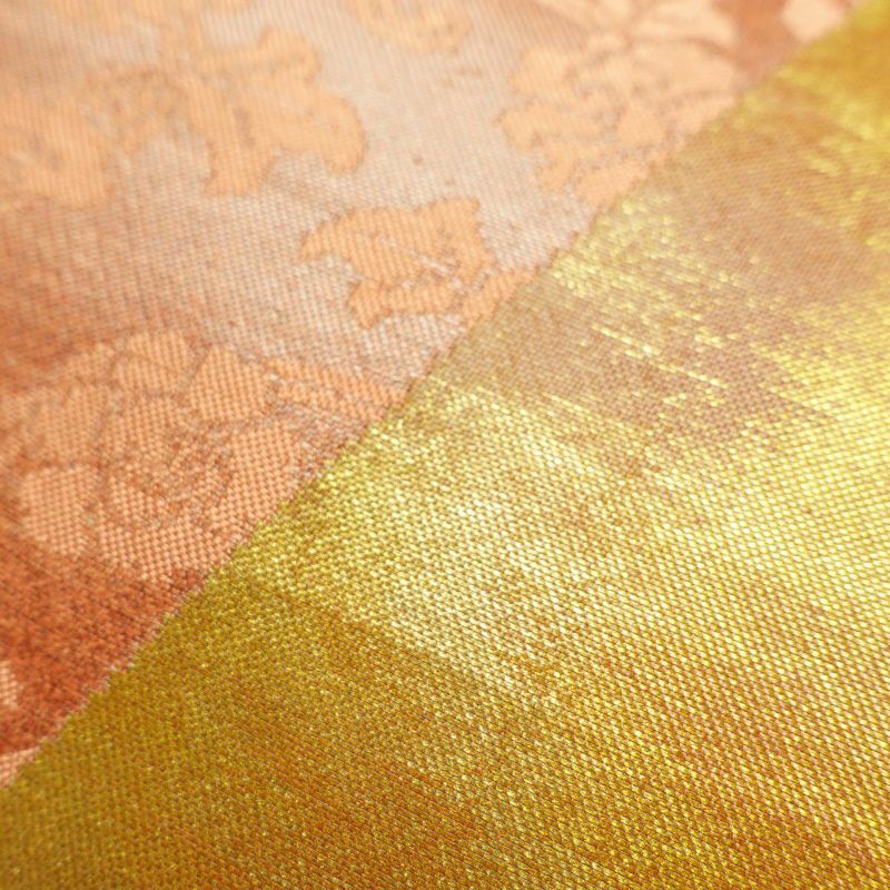 名古屋帯 太鼓柄 正絹 木の葉・植物柄 名古屋仕立て 橙_画像4