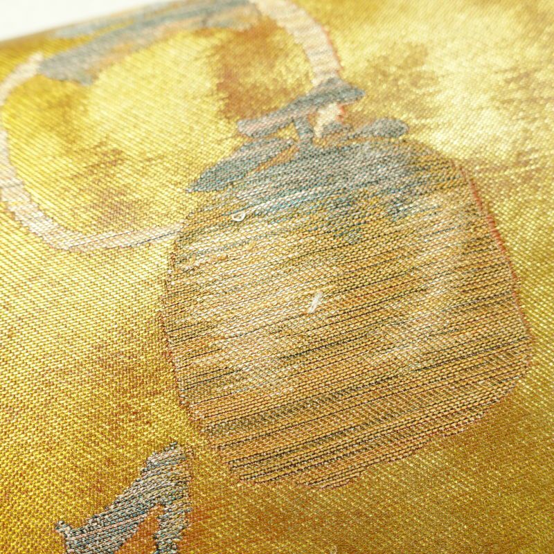 名古屋帯 太鼓柄 正絹 木の葉・植物柄 名古屋仕立て 橙_画像5