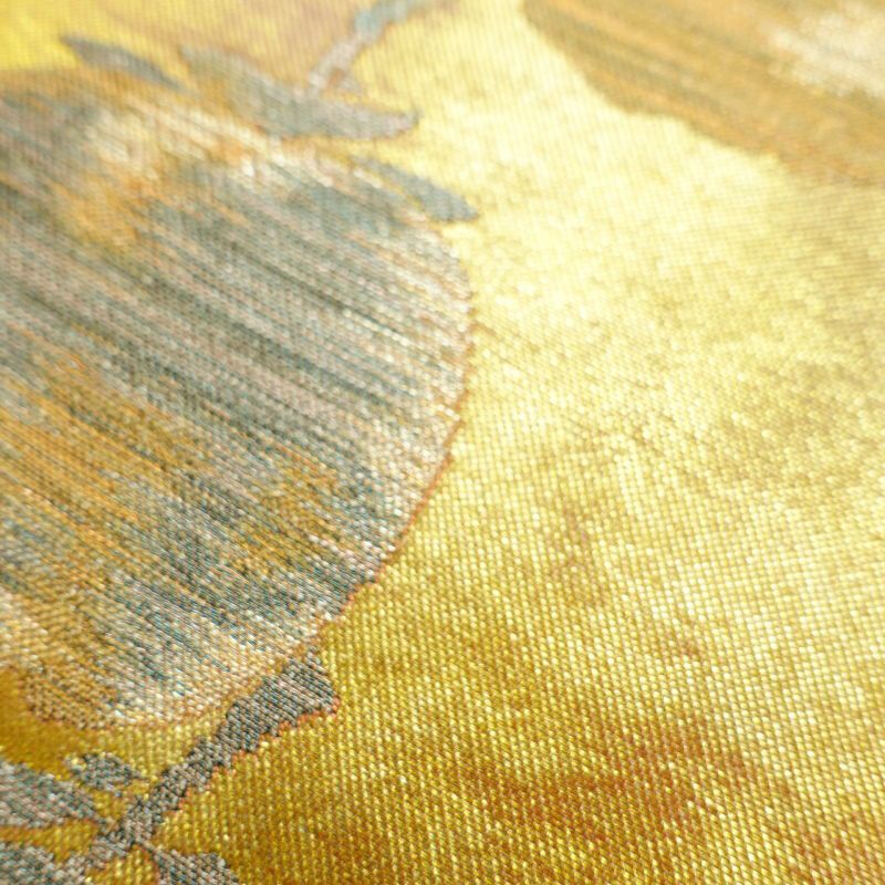 名古屋帯 太鼓柄 正絹 木の葉・植物柄 名古屋仕立て 橙_画像6