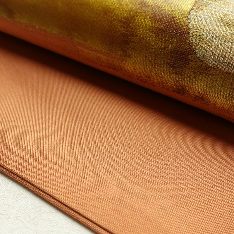 名古屋帯 太鼓柄 正絹 木の葉・植物柄 名古屋仕立て 橙_画像9