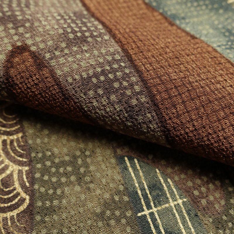 小紋 美品 しつけ糸付き 縮緬 正絹 古典柄 袷仕立て 多色使い_画像27