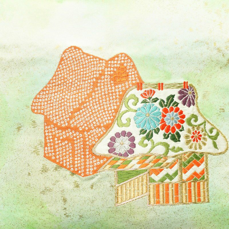 名古屋帯 太鼓柄 良品 しつけ糸付き 正絹 古典柄 名古屋仕立て 緑・うぐいす色_画像2