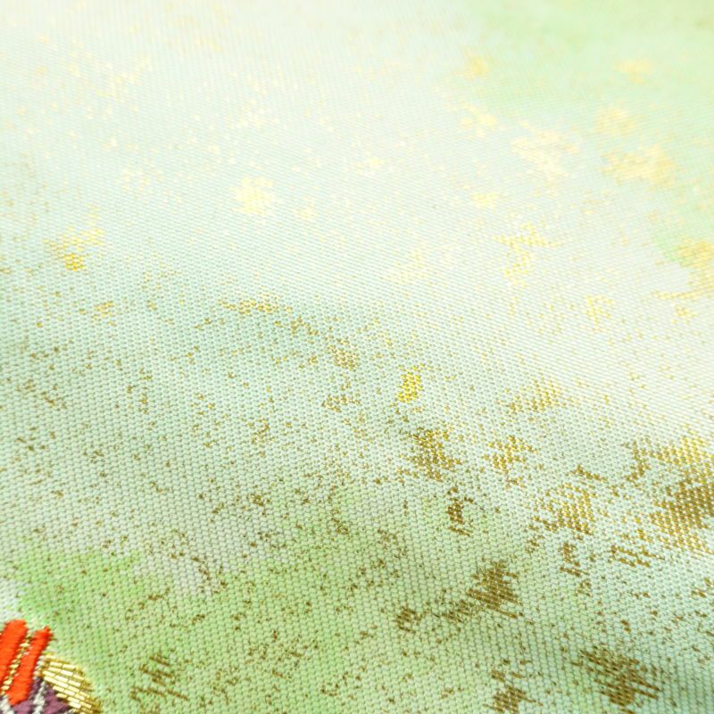 名古屋帯 太鼓柄 良品 しつけ糸付き 正絹 古典柄 名古屋仕立て 緑・うぐいす色_画像8