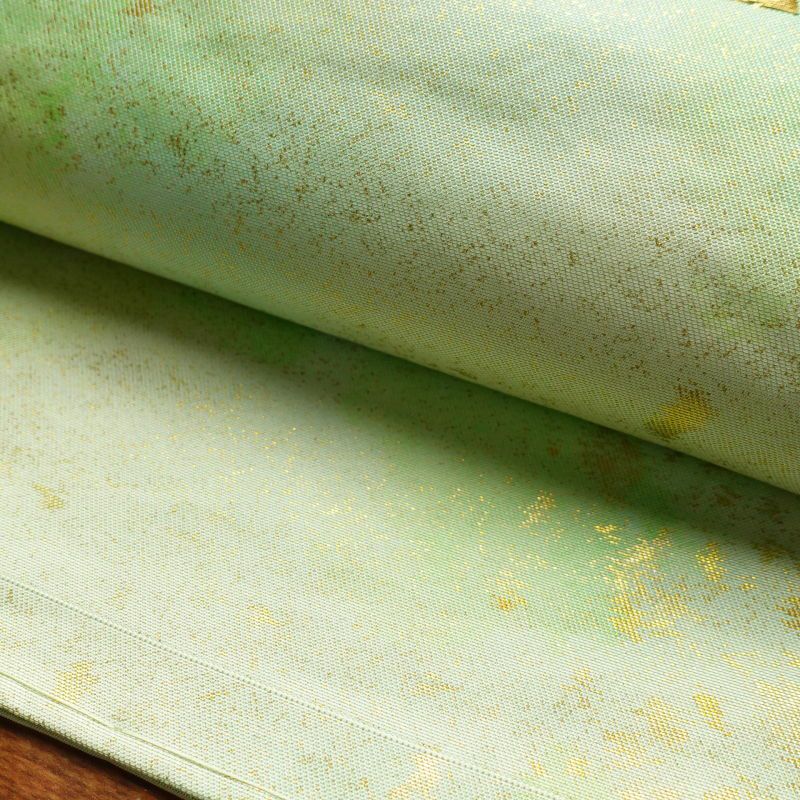 名古屋帯 太鼓柄 良品 しつけ糸付き 正絹 古典柄 名古屋仕立て 緑・うぐいす色_画像11