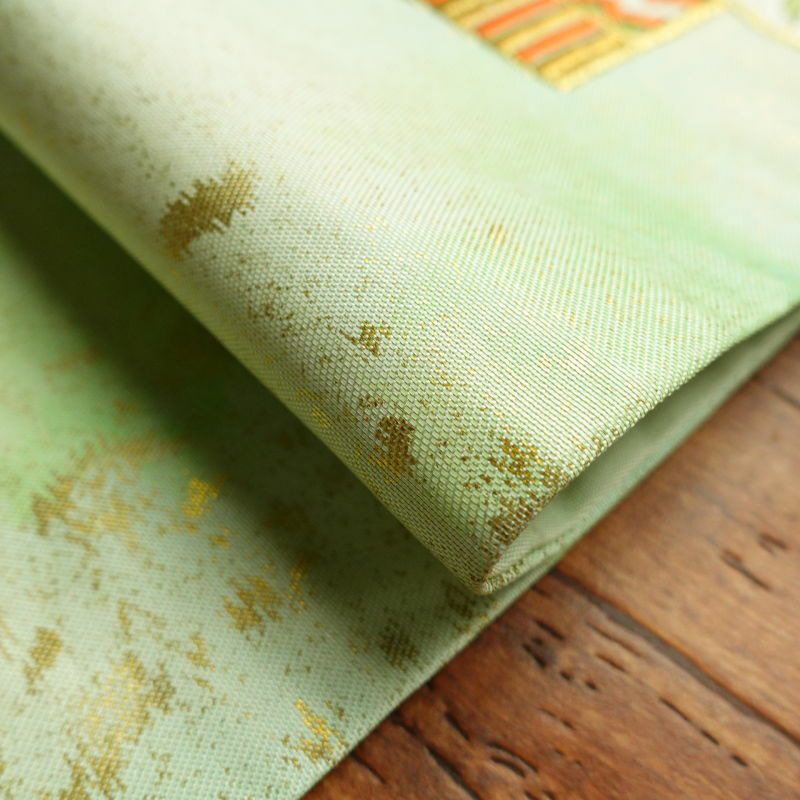 名古屋帯 太鼓柄 良品 しつけ糸付き 正絹 古典柄 名古屋仕立て 緑・うぐいす色_画像25