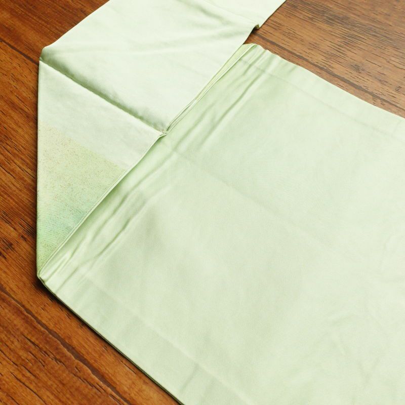 名古屋帯 太鼓柄 良品 しつけ糸付き 正絹 古典柄 名古屋仕立て 緑・うぐいす色_画像26