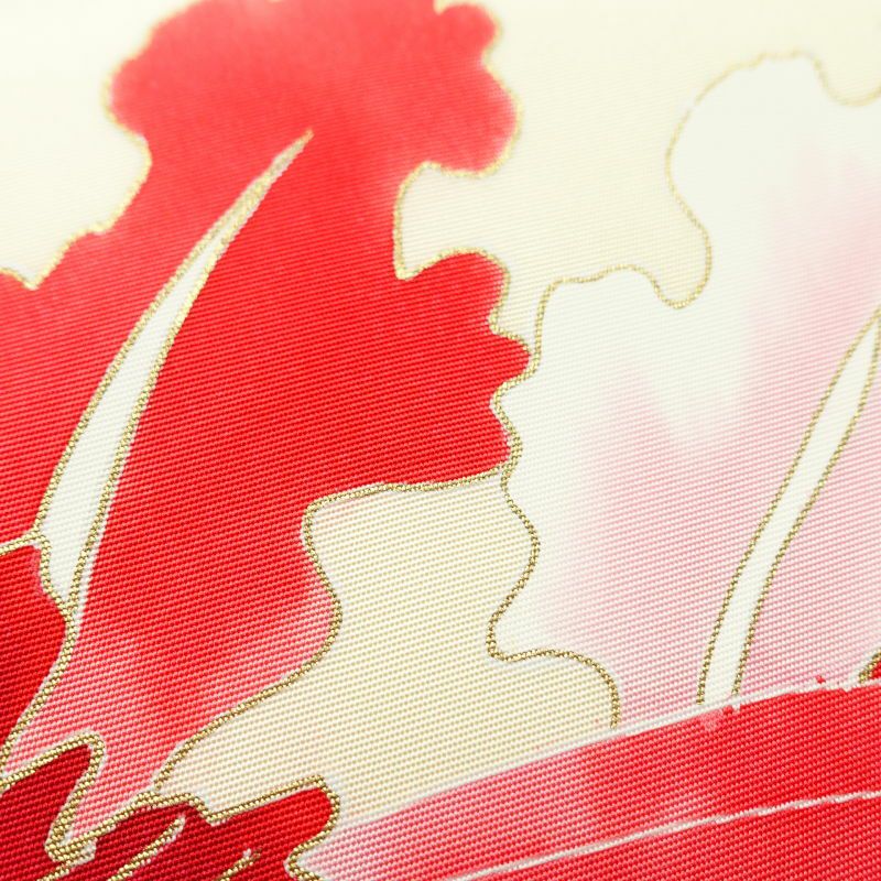 名古屋帯 塩瀬染め 太鼓柄 正絹 花柄 名古屋仕立て クリーム_画像4