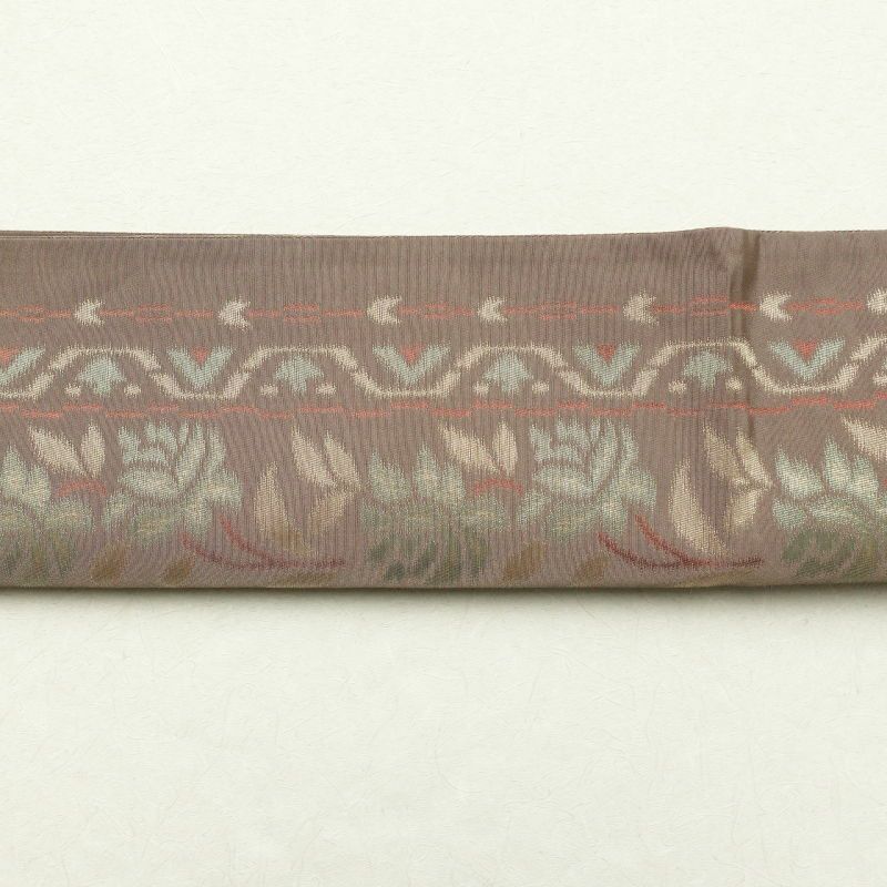 名古屋帯 六通柄 良品 ポリエステル 幾何学柄・抽象柄 通し仕立て 小豆・エンジ_画像20