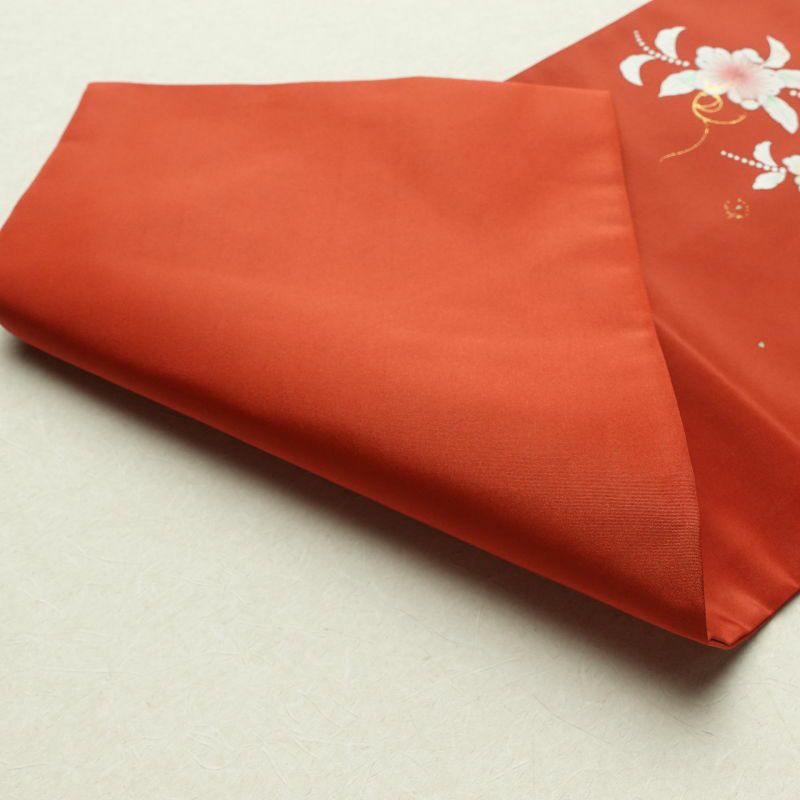 名古屋帯 太鼓柄 良品 正絹 花柄 箔 名古屋仕立て 橙_画像13