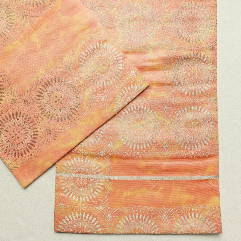 名古屋帯 六通柄 正絹 幾何学柄・抽象柄 通し仕立て 橙_画像16