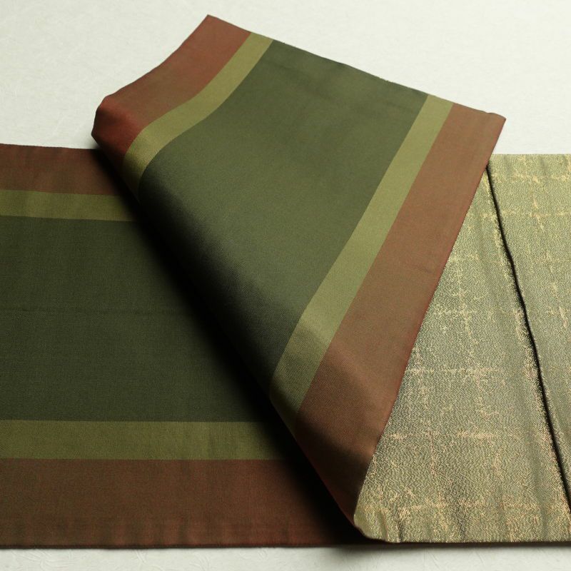 袋帯 太鼓柄 フォーマル用 正絹 箔 四季折々 古典柄 緑・うぐいす色_画像12