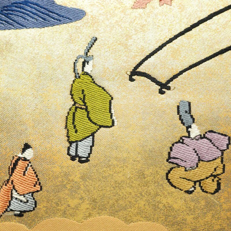 名古屋帯 太鼓柄 正絹 人物・動物柄 名古屋仕立て 橙_画像7