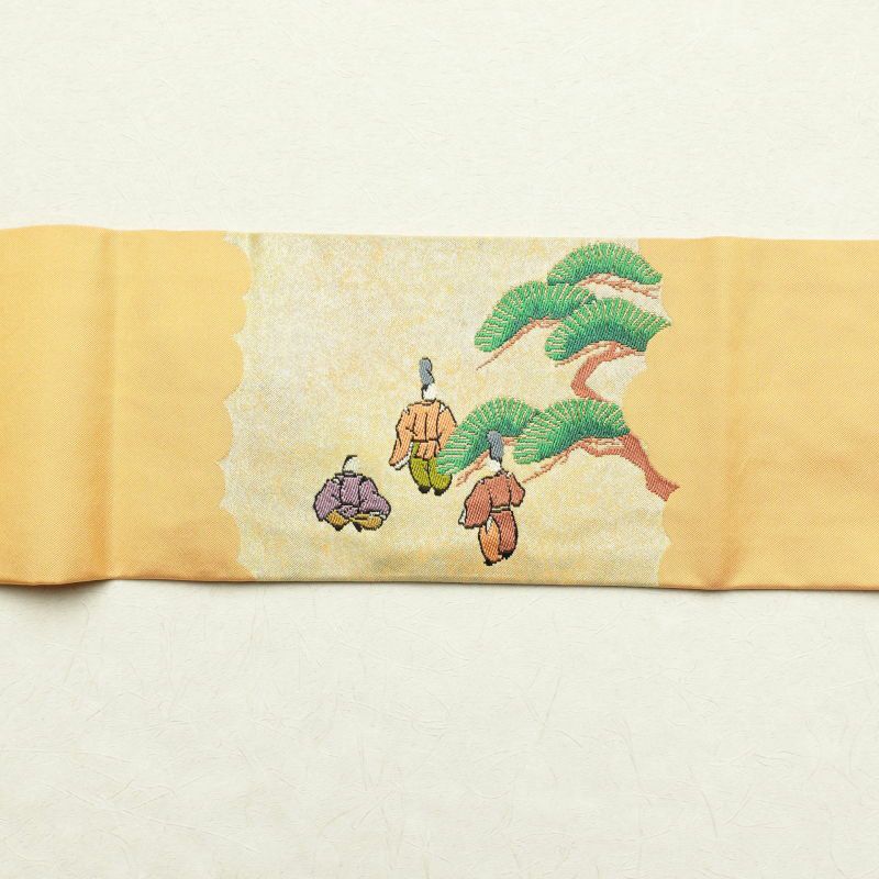 名古屋帯 太鼓柄 正絹 人物・動物柄 名古屋仕立て 橙_画像18