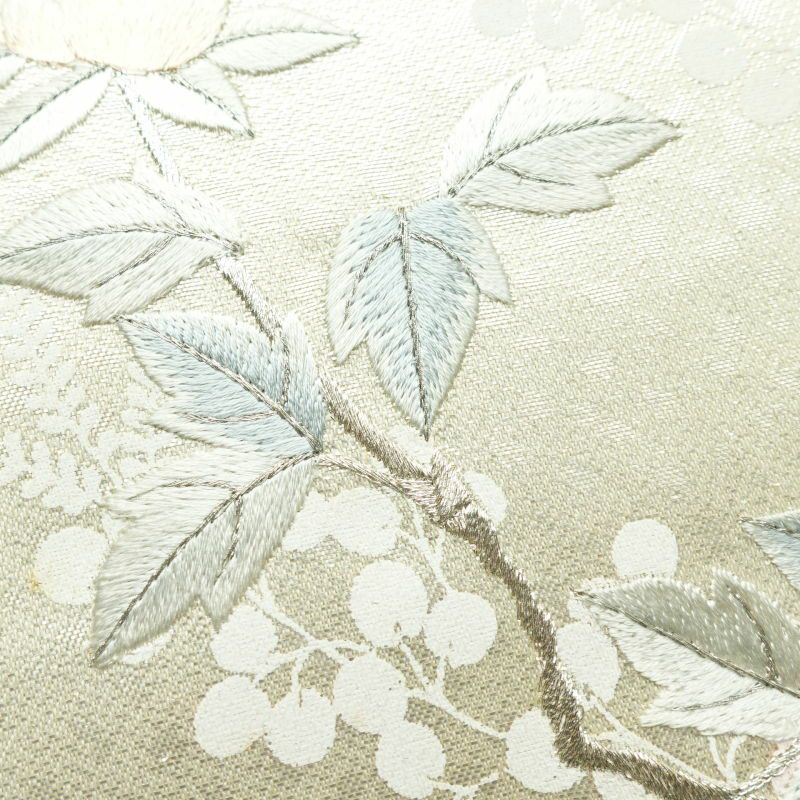 名古屋帯 太鼓柄 正絹 花柄 名古屋仕立て 金・銀_画像6