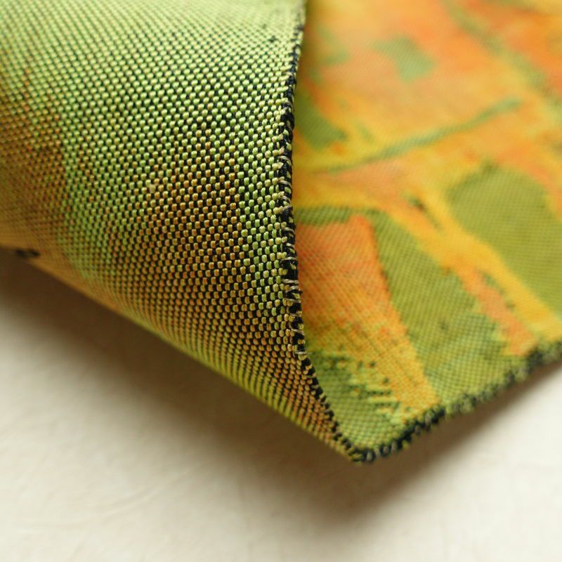 名古屋帯 六通柄 良品 正絹 幾何学柄・抽象柄 名古屋仕立て 緑・うぐいす色_画像12