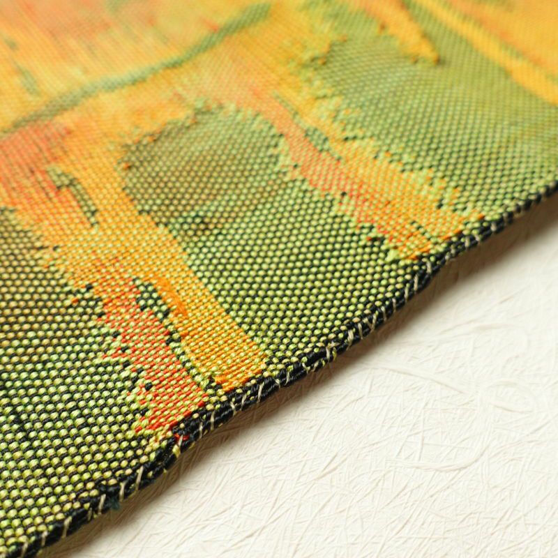 名古屋帯 六通柄 良品 正絹 幾何学柄・抽象柄 名古屋仕立て 緑・うぐいす色_画像13