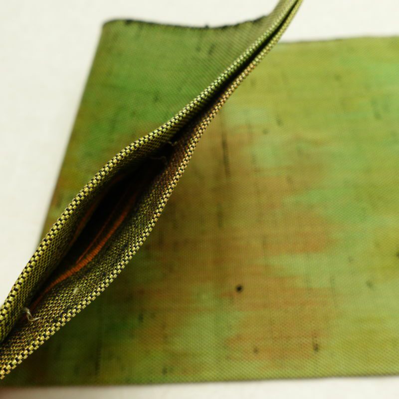 名古屋帯 六通柄 良品 正絹 幾何学柄・抽象柄 名古屋仕立て 緑・うぐいす色_画像21