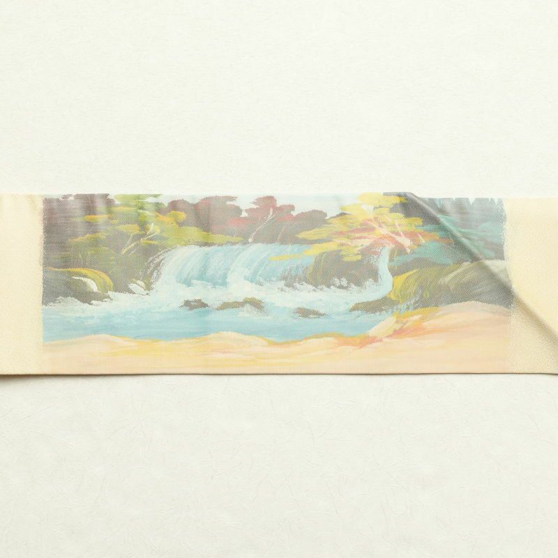 名古屋帯 太鼓柄 良品 正絹 風景柄 名古屋仕立て クリーム_画像15