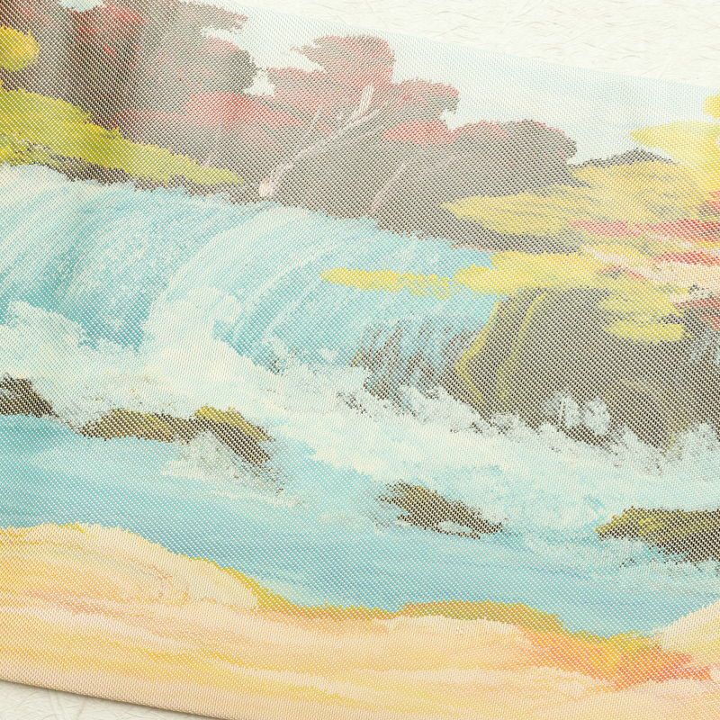 名古屋帯 太鼓柄 良品 正絹 風景柄 名古屋仕立て クリーム_画像16