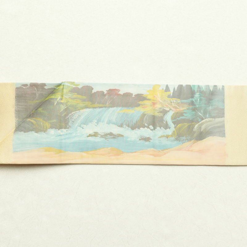 名古屋帯 太鼓柄 良品 正絹 風景柄 名古屋仕立て クリーム_画像17