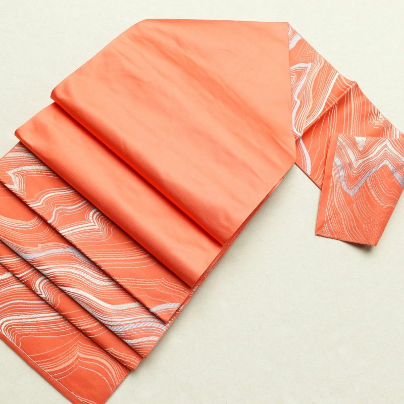 名古屋帯 六通柄 美品 正絹 幾何学柄・抽象柄 松葉仕立て ピンク_画像20