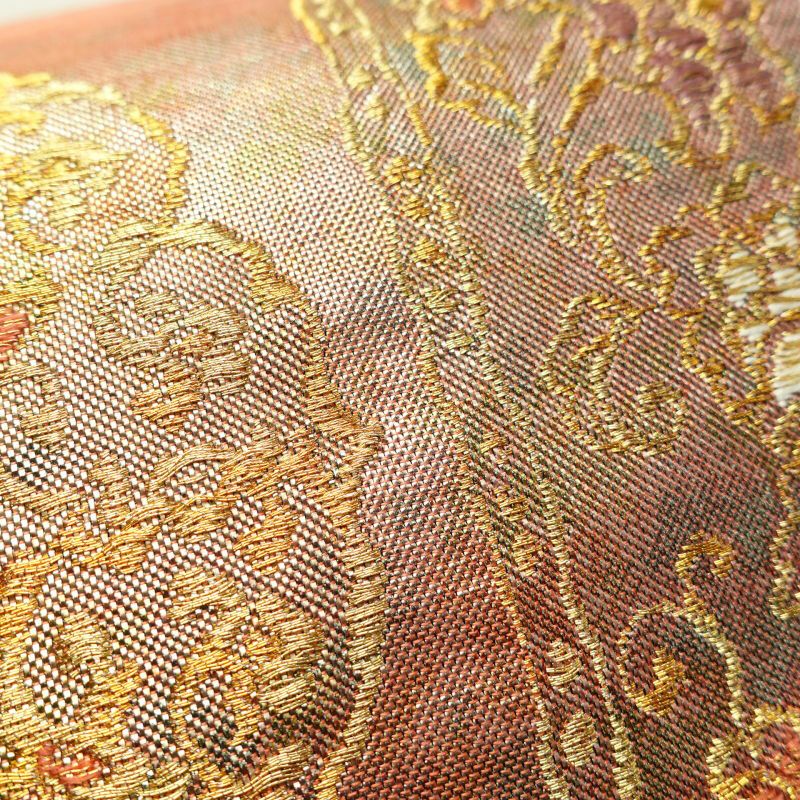 袋帯 未仕立て 西陣織 箔 六通柄 美品 フォーマル用 正絹 幾何学柄・抽象柄 ピンク_画像4