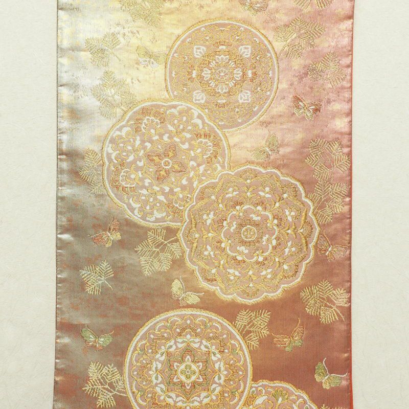 袋帯 未仕立て 西陣織 箔 六通柄 美品 フォーマル用 正絹 幾何学柄・抽象柄 橙_画像9