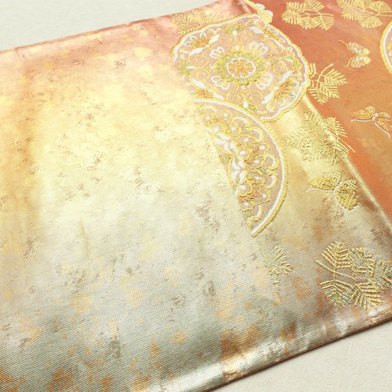 袋帯 未仕立て 西陣織 箔 六通柄 美品 フォーマル用 正絹 幾何学柄・抽象柄 橙_画像17