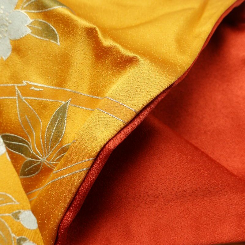 振袖 正絹 金駒刺繍 箔 蝶 花柄 袷仕立て 黄・黄土色_画像20