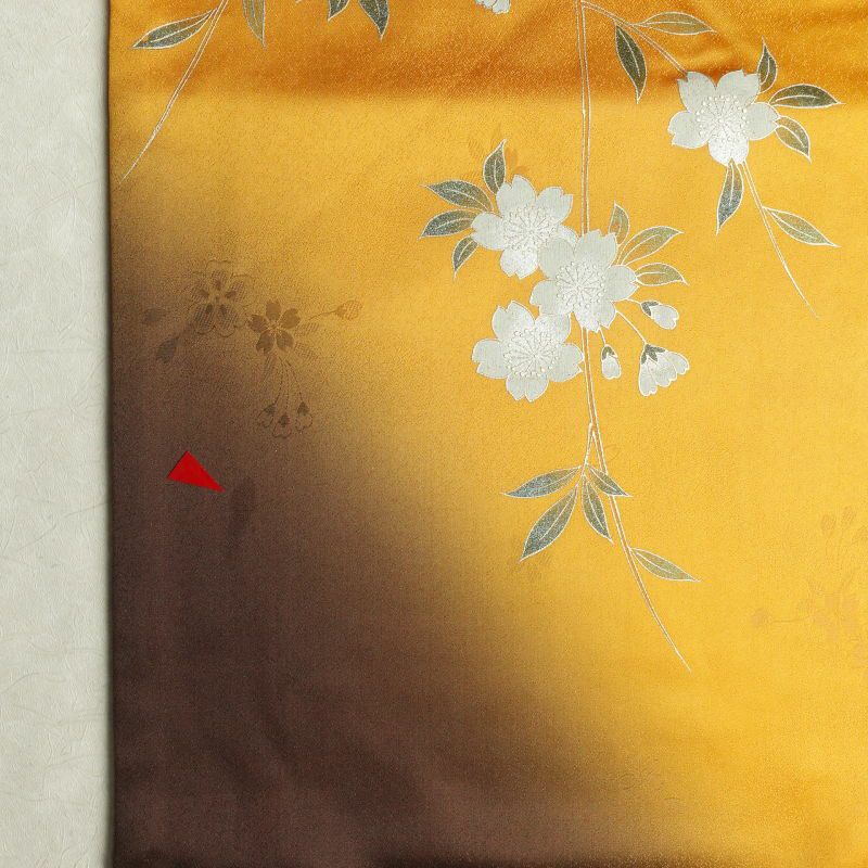 振袖 正絹 金駒刺繍 箔 蝶 花柄 袷仕立て 黄・黄土色_画像30