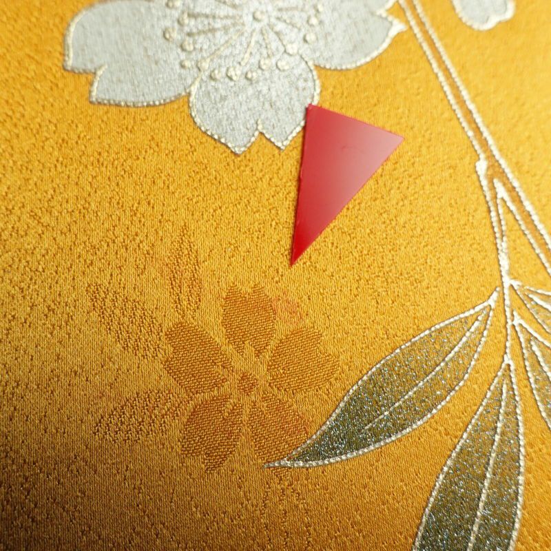 振袖 正絹 金駒刺繍 箔 蝶 花柄 袷仕立て 黄・黄土色_画像33