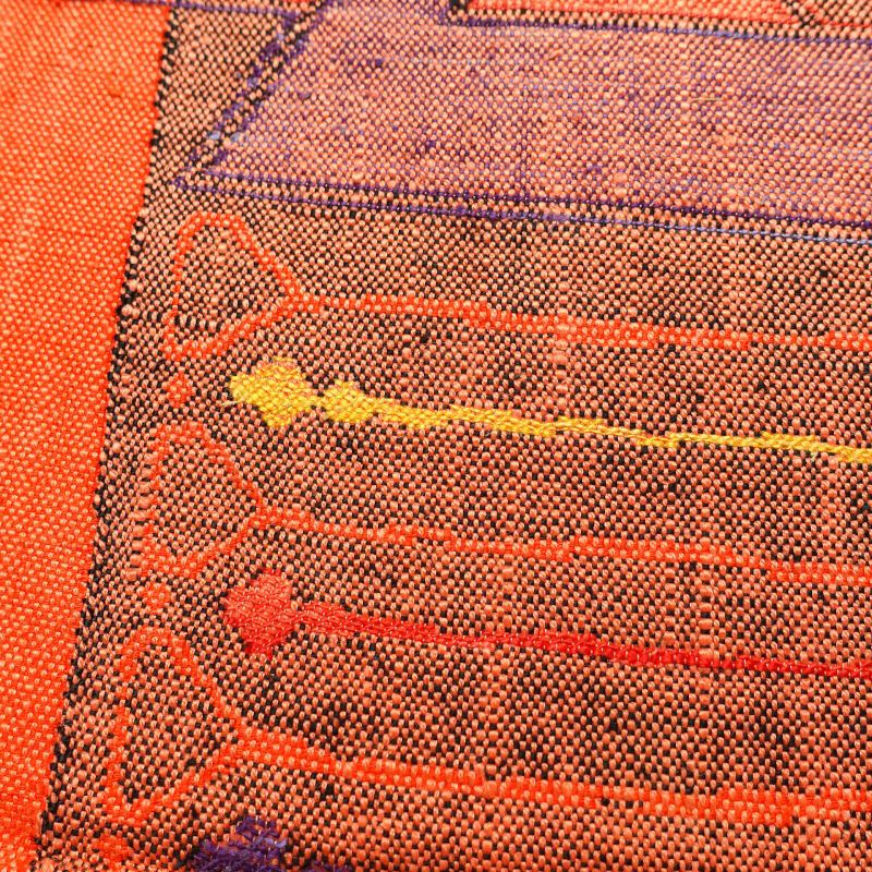 名古屋帯 紬 六通柄 正絹 幾何学柄・抽象柄 松葉仕立て 赤・朱_画像8