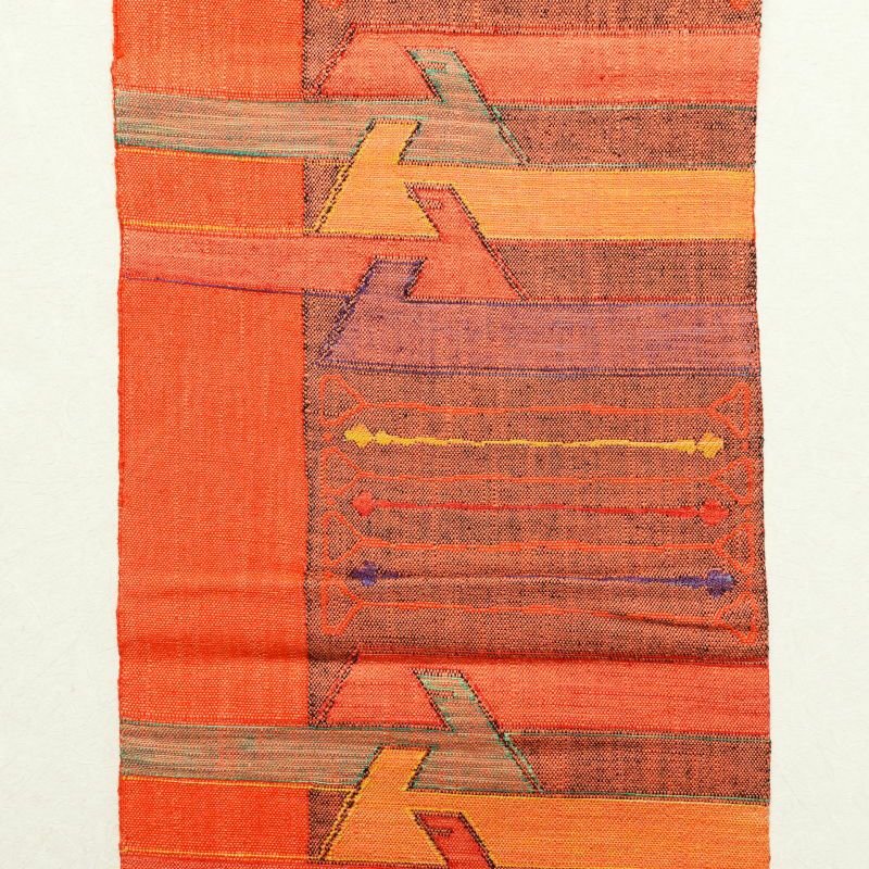 名古屋帯 紬 六通柄 正絹 幾何学柄・抽象柄 松葉仕立て 赤・朱_画像10