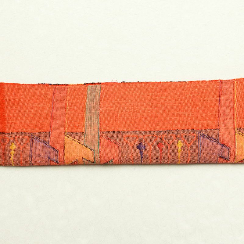 名古屋帯 紬 六通柄 正絹 幾何学柄・抽象柄 松葉仕立て 赤・朱_画像18