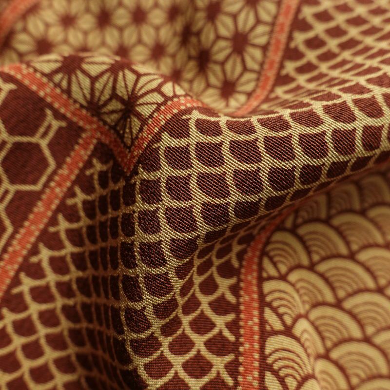 小紋 美品 縮緬 総柄 正絹 モダン 古典柄 青海波 麻の葉 亀甲 袷仕立て 茶_画像27