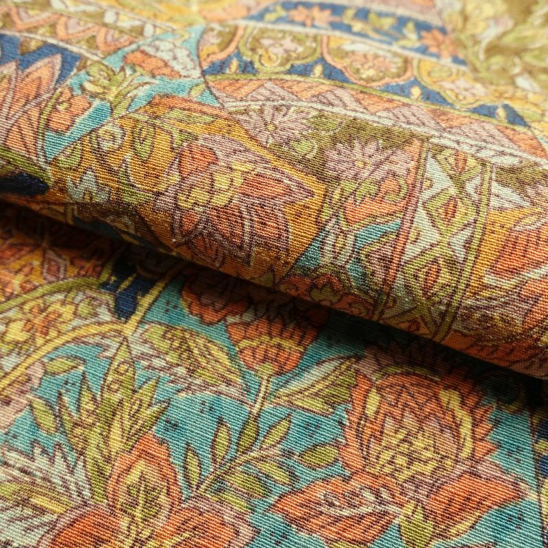 小紋 良品 縮緬 総柄 正絹 木の葉・植物柄 袷仕立て 黄・黄土色_画像26