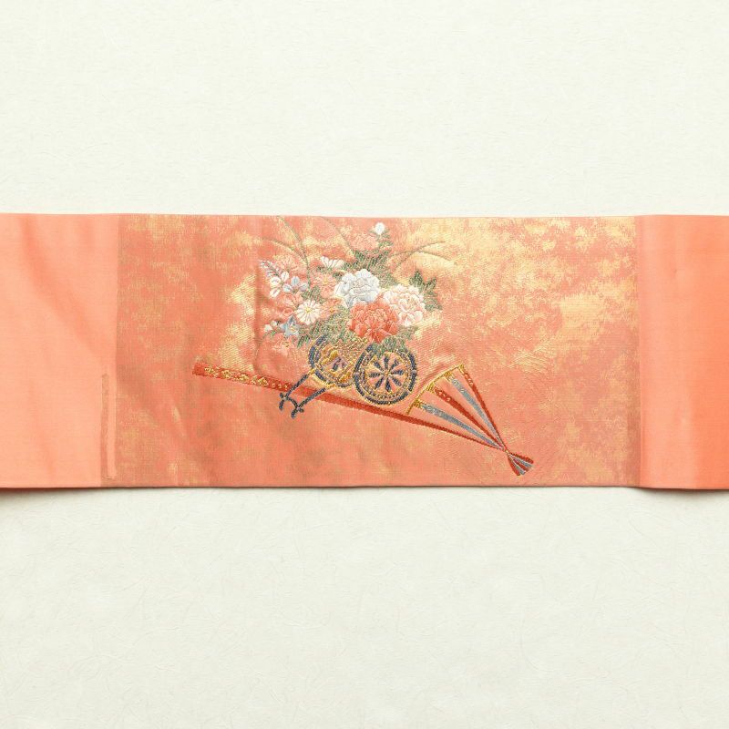 名古屋帯 太鼓柄 美品 正絹 扇子 古典柄 名古屋仕立て ピンク_画像17