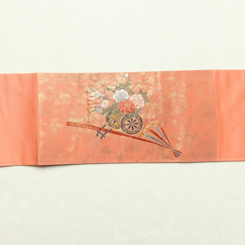 名古屋帯 太鼓柄 美品 正絹 扇子 古典柄 名古屋仕立て ピンク_画像19