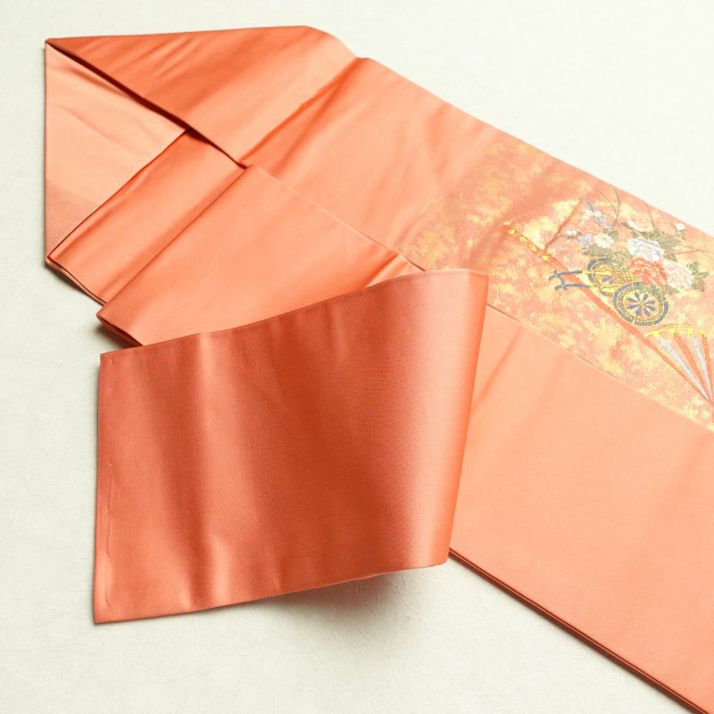 名古屋帯 太鼓柄 美品 正絹 扇子 古典柄 名古屋仕立て ピンク_画像28